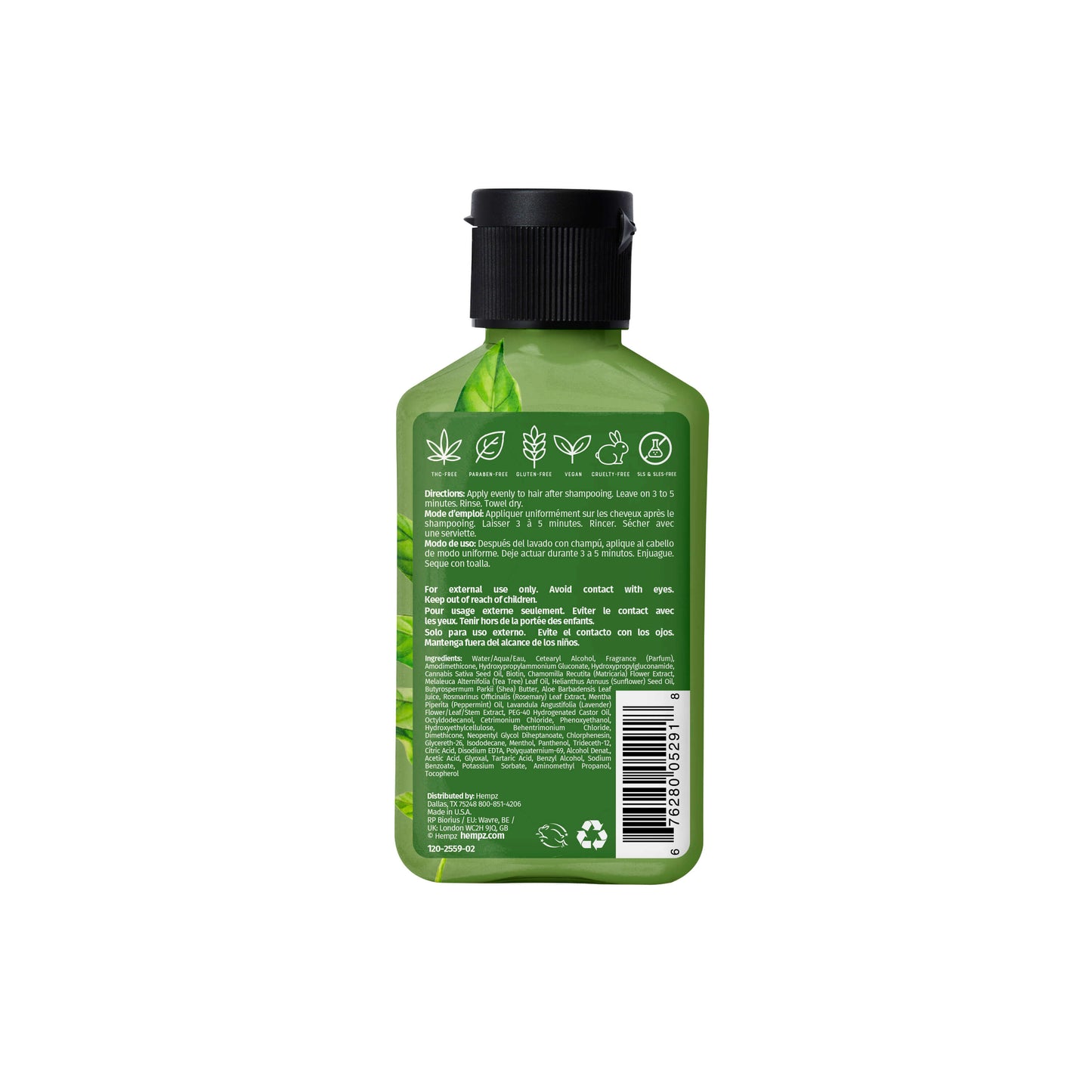 Hempz Travel-Size Tea Tree & Chamomile Herbal Conditioner with Vegan Biotin & Tea Tree Oil for Scalp Care, Back