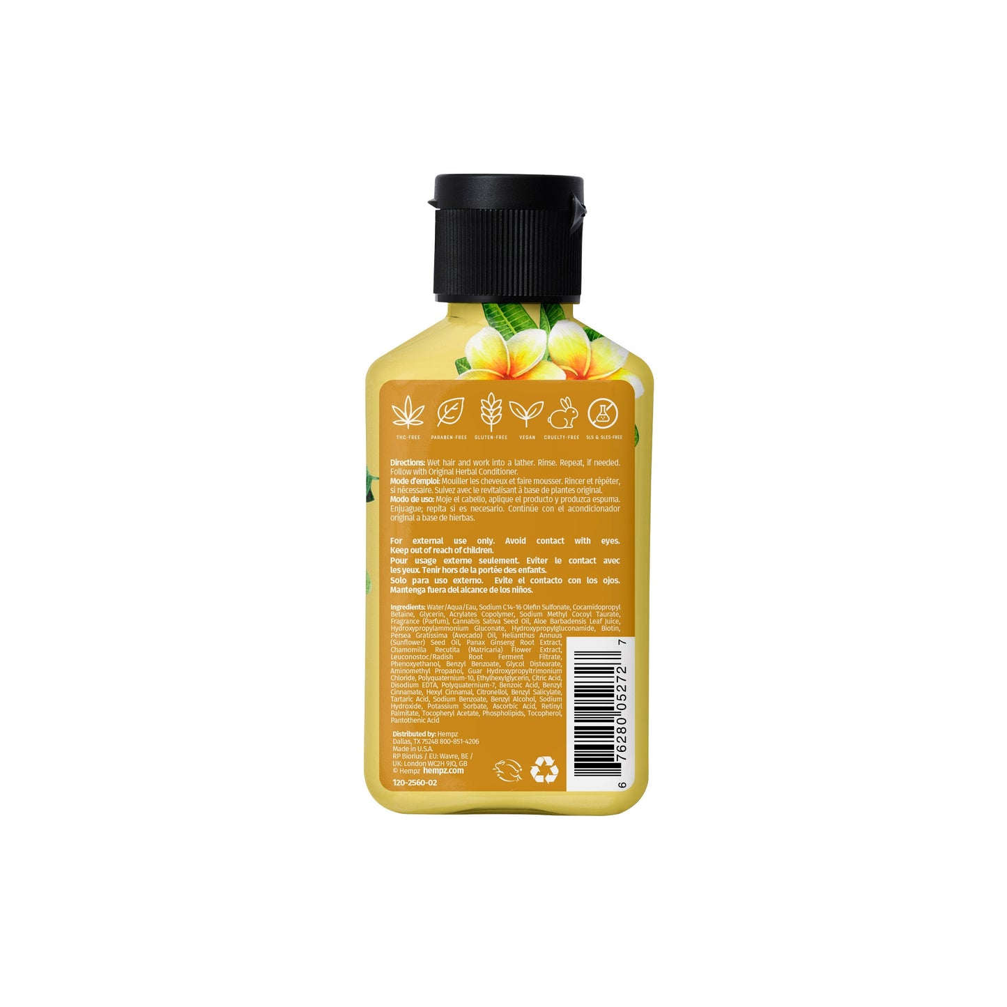 Hempz Travel-Size Original Floral Banana Herbal Shampoo with Vegan Biotin & Aloe Vera for All Hair Types, Back