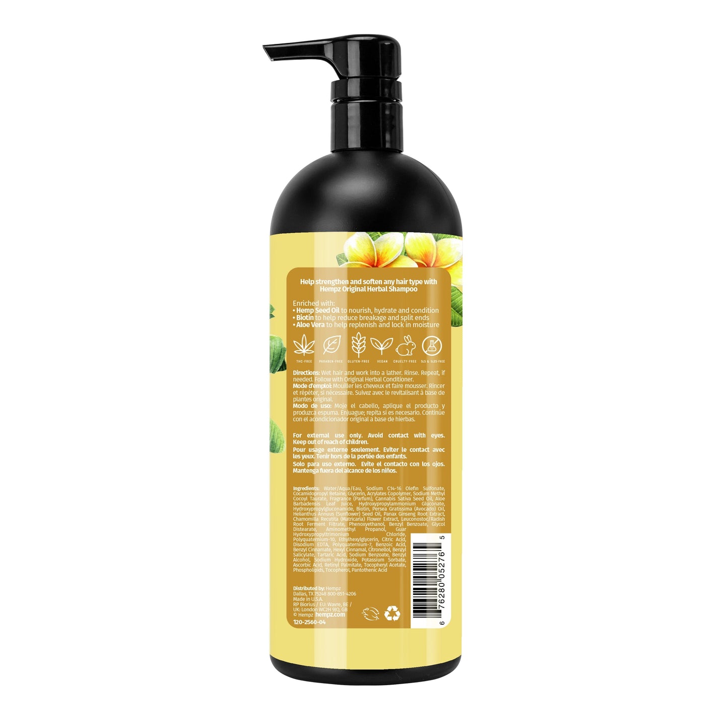 Hempz Original Floral Banana Herbal Conditioner with Vegan Biotin & Aloe Vera for All Hair Types, Liter Back