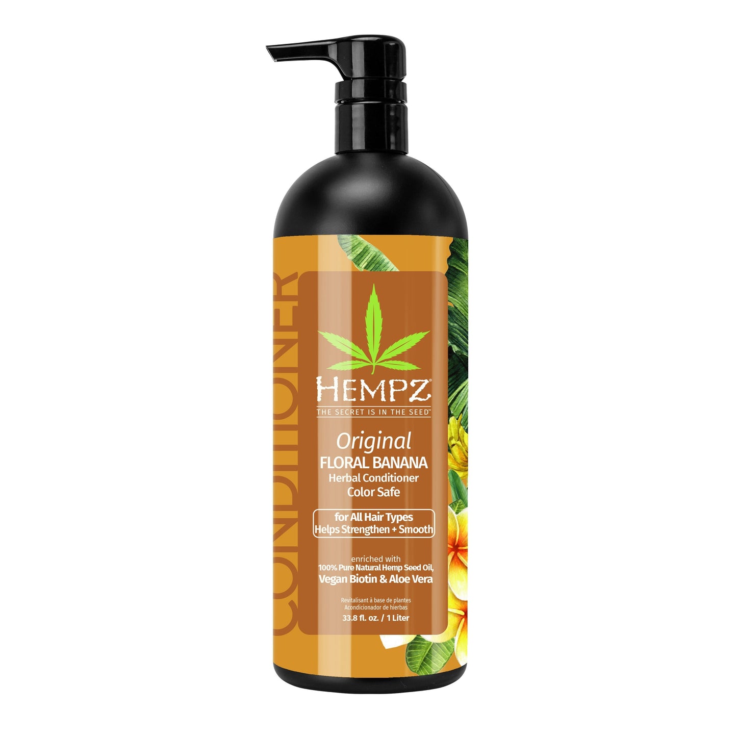 Hempz Original Floral Banana Herbal Conditioner with Vegan Biotin & Aloe Vera for All Hair Types, Liter