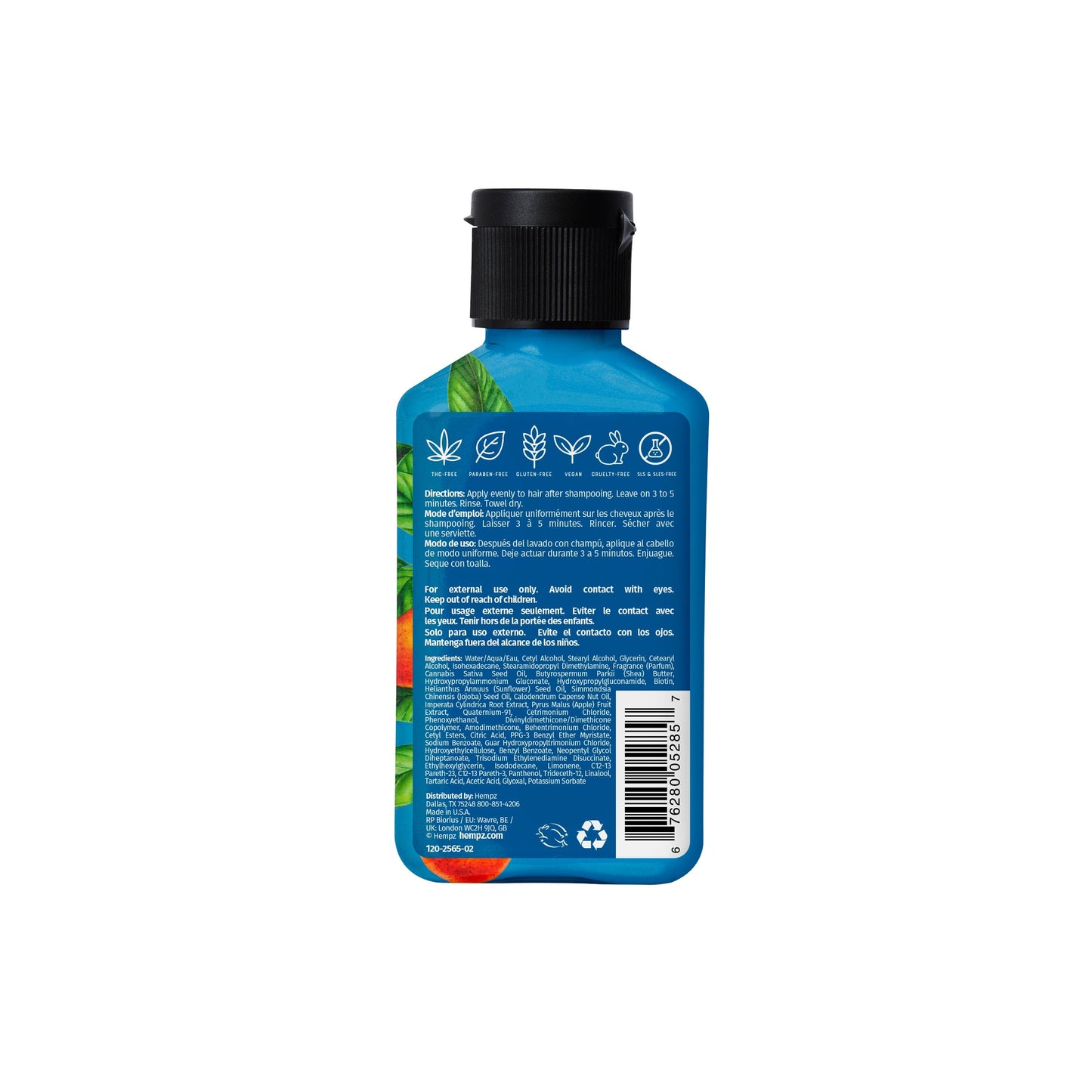 Hempz Travel-Size Triple Moisture Fresh Citrus Herbal Conditioner with Vegan Biotin & Shea Butter for Dry/Damaged Hair, Back