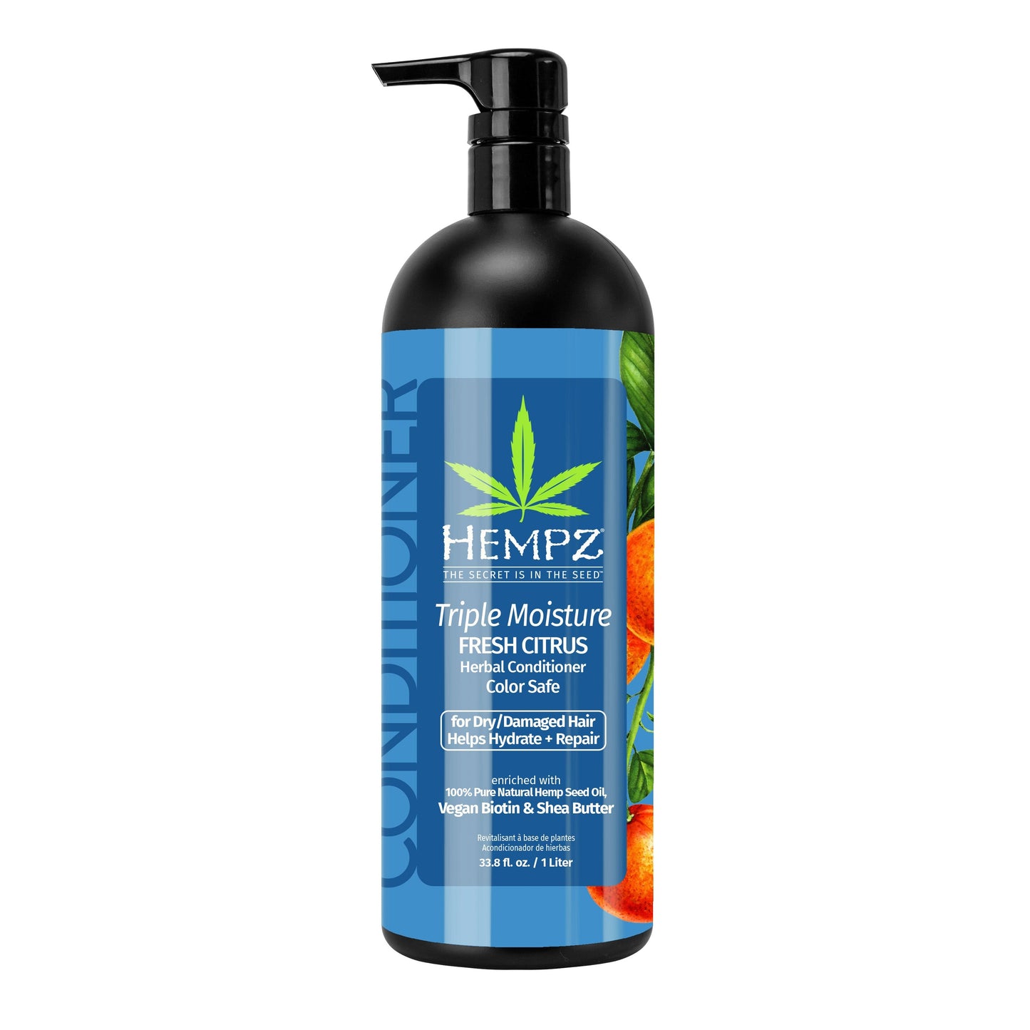 Hempz Triple Moisture Fresh Citrus Herbal Conditioner with Vegan Biotin & Shea Butter for Dry/Damaged Hair, Liter