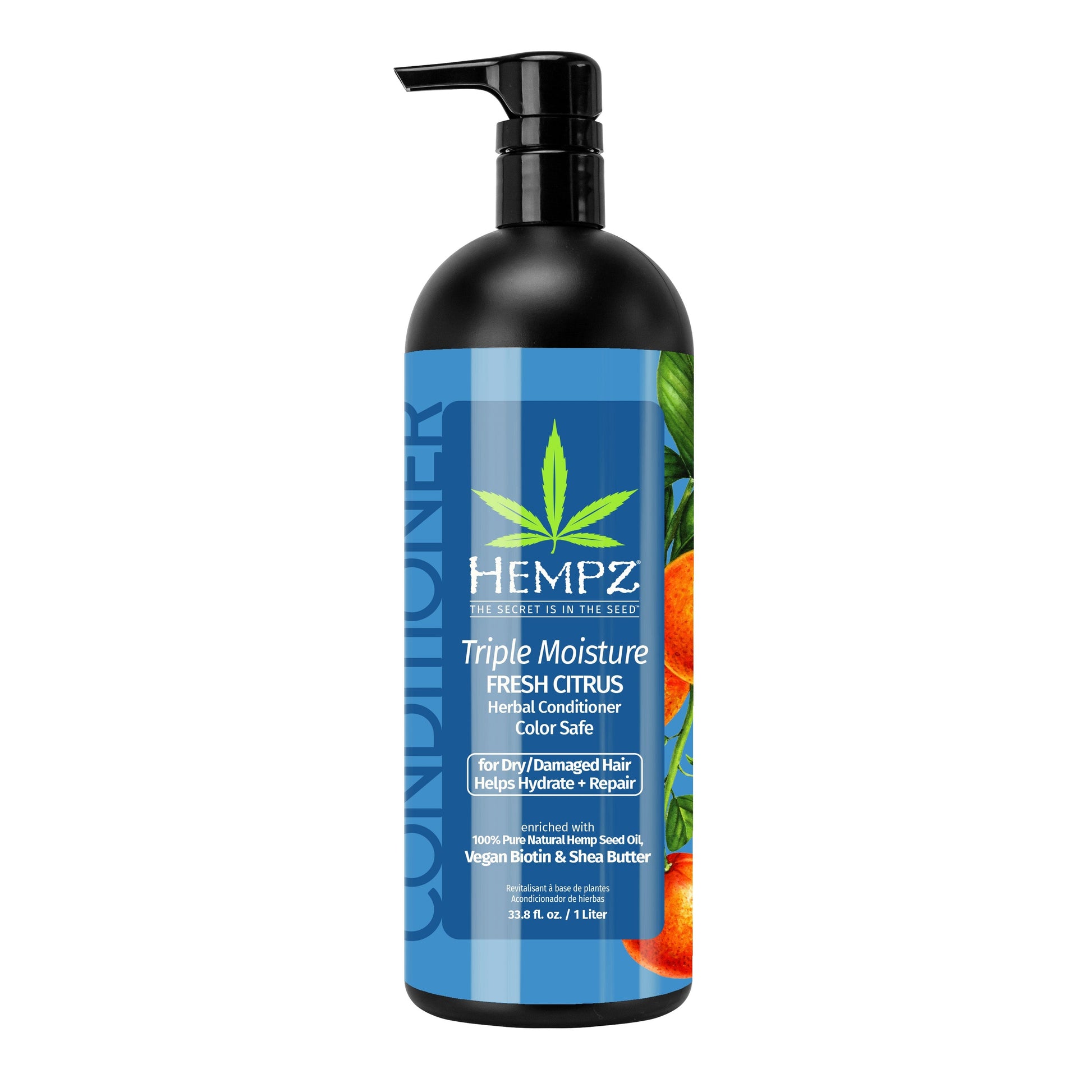 Hempz Triple Moisture Fresh Citrus Herbal Conditioner with Vegan Biotin & Shea Butter for Dry/Damaged Hair, Liter