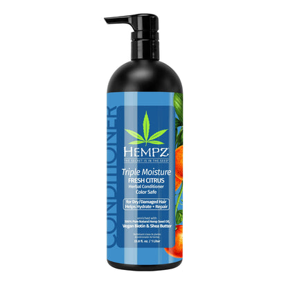 Hempz Triple Moisture Fresh Citrus Herbal Conditioner with Vegan Biotin & Shea Butter for Dry/Damaged Hair, Liter