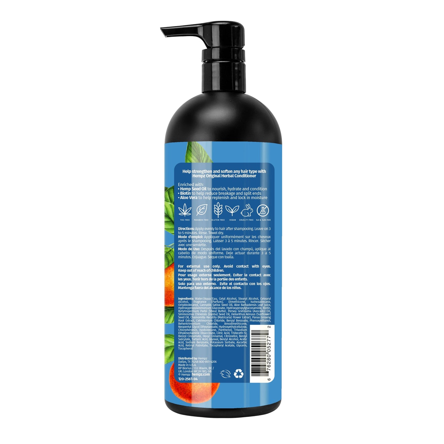 Hempz Triple Moisture Fresh Citrus Herbal Conditioner with Vegan Biotin & Shea Butter for Dry/Damaged Hair, Liter Back