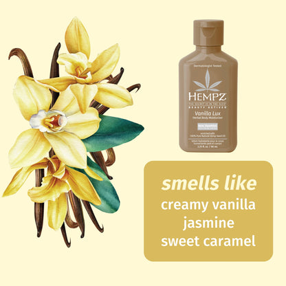 Natural ingredients in Hempz Beauty Actives Vanilla Lux Herbal Body Moisturizer fragrance notes 