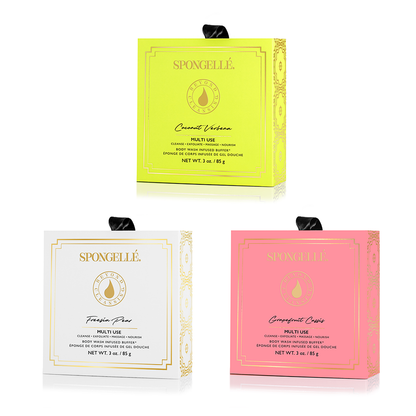 Fruity Boxed Flower Body Wash Infused Buffer Trio Set