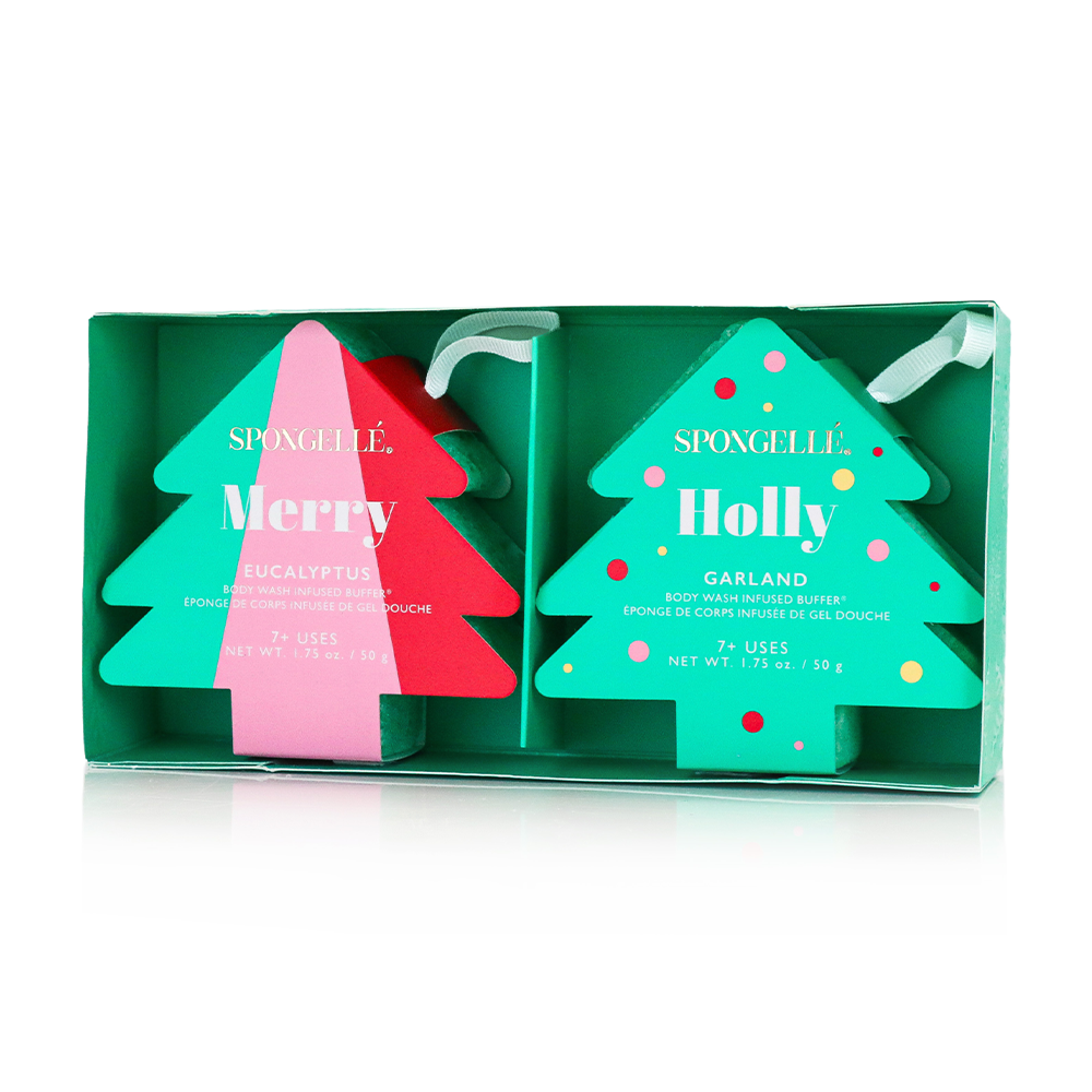 Happy Holidays Holiday Tree Gift Set of 2 Body Wash Infused Buffer