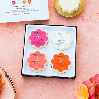 Spongette Quartet Gift Set Travel Size Body Wash Infused Buffer