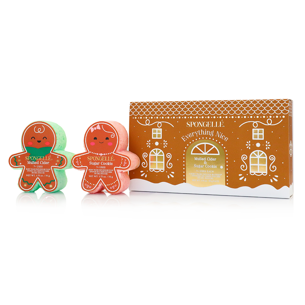 Everything Nice Holiday Gingerbread Gift Set of 2 Body Wash Infused Buffer