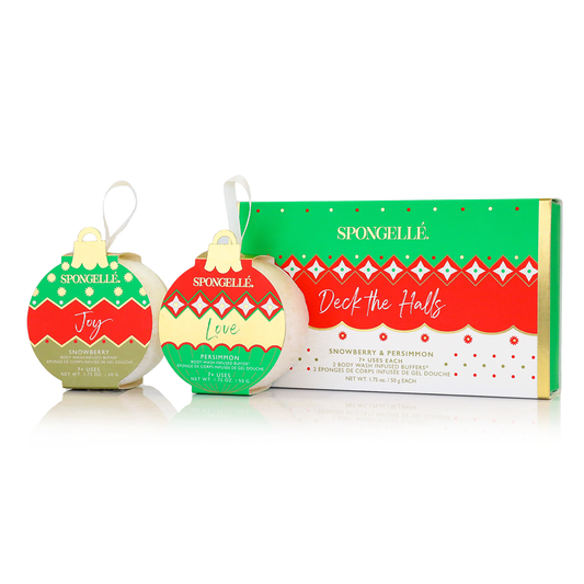 Deck the Halls Holiday Ornament Gift Set of 2 Body Wash Infused Buffer