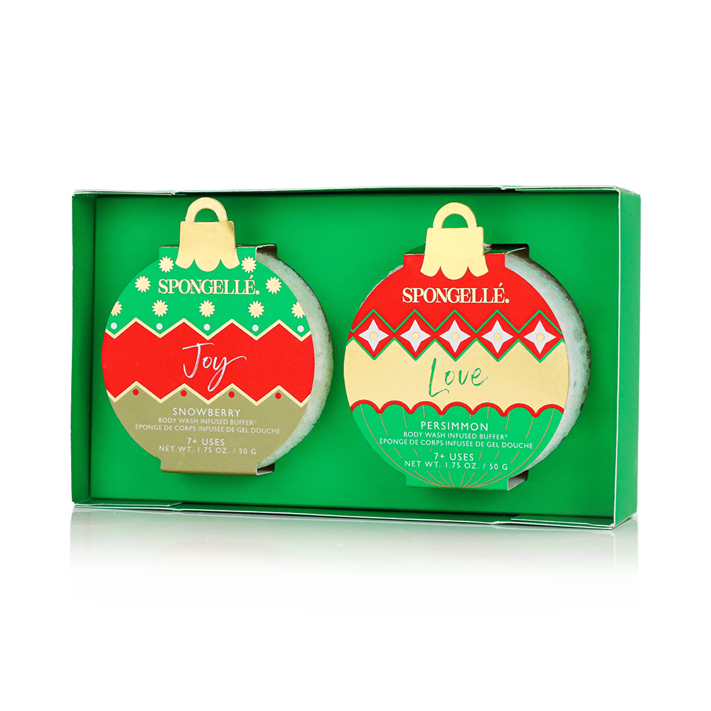 Deck the Halls Holiday Ornament Gift Set of 2 Body Wash Infused Buffer