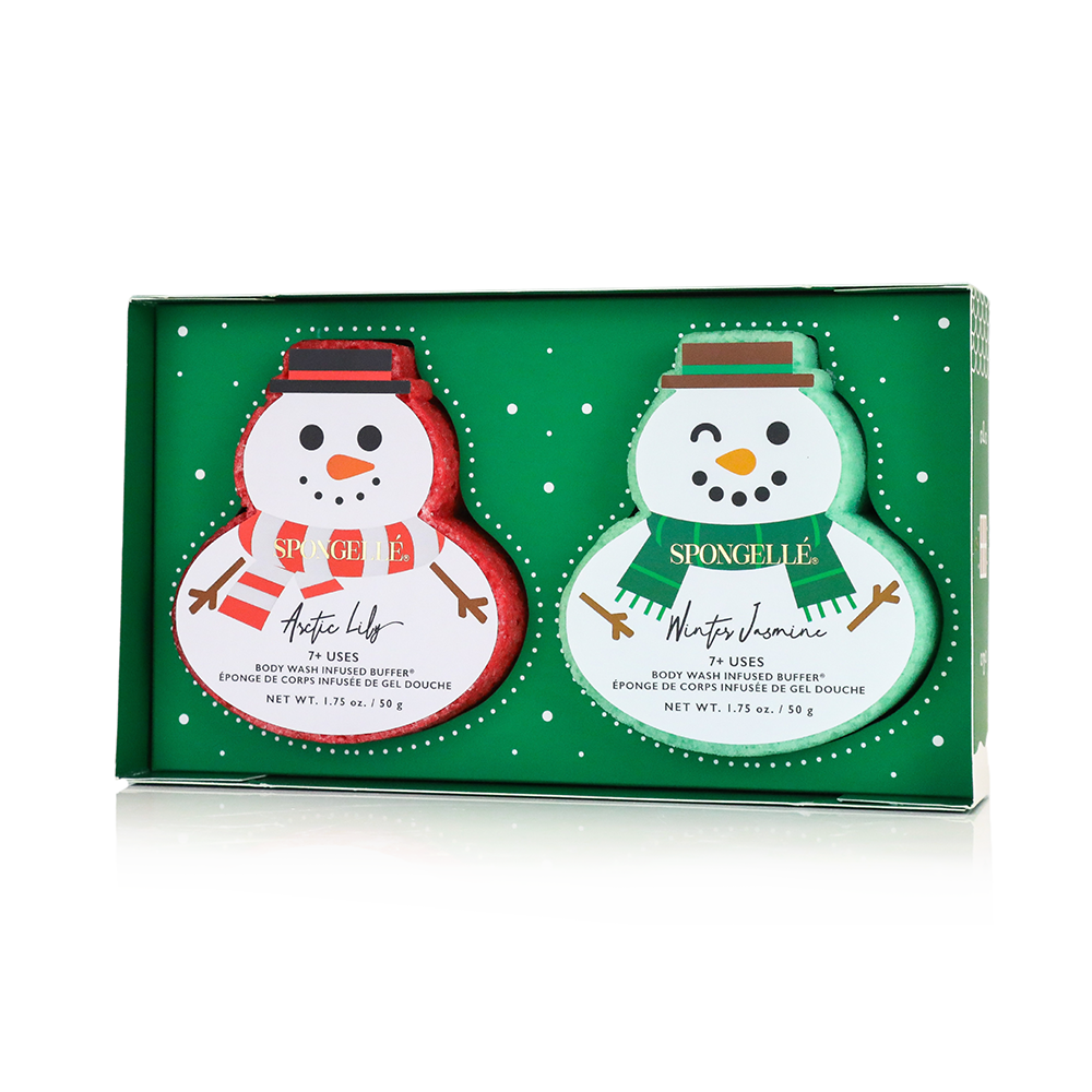 Let It Snow Snowman Gift Set of 2 Body Wash Infused Buffer