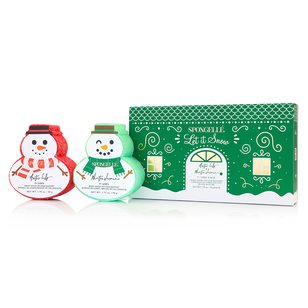 Let It Snow Snowman Gift Set of 2 Body Wash Infused Buffer