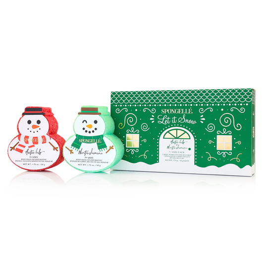 Let It Snow Snowman Gift Set of 2 Body Wash Infused Buffer