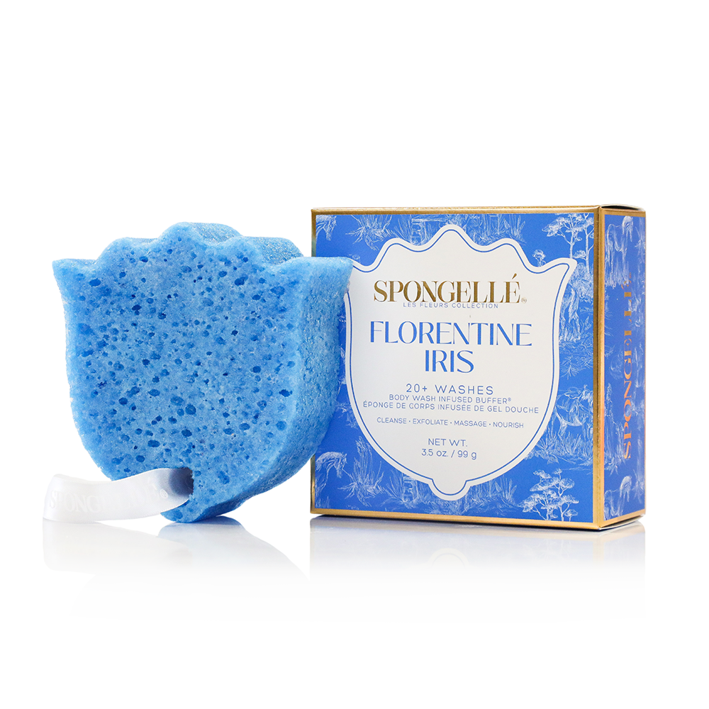 Florentine Iris Les Fleurs Body Wash Infused Buffer Blue Sponge