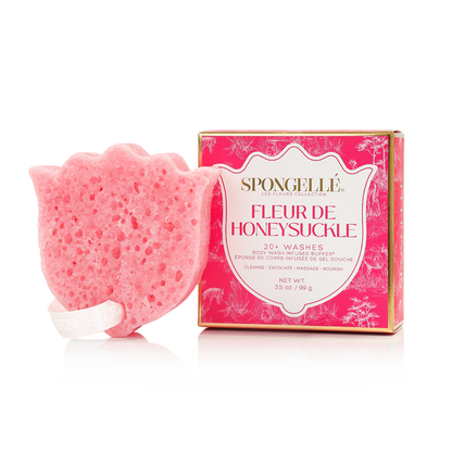 Fleur de Honeysuckle Les Fleurs Body Wash Infused Buffer Pink Sponge
