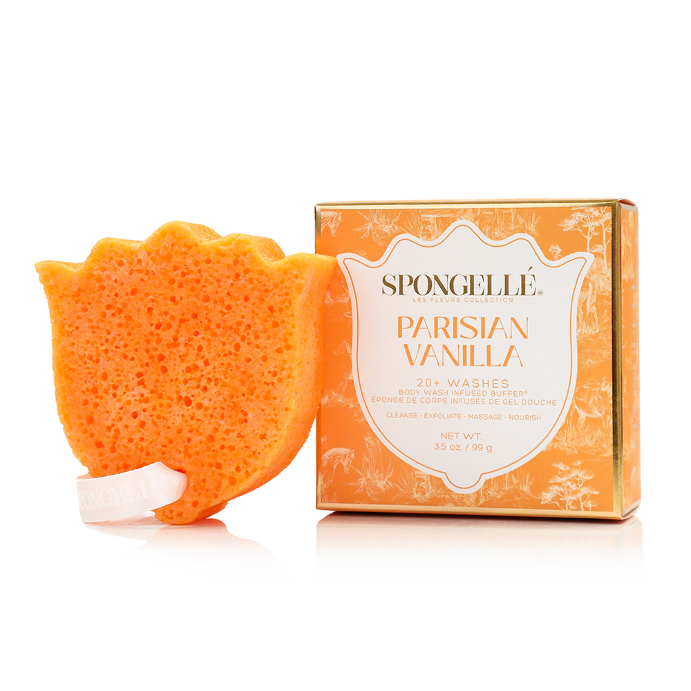 Parisian Vanilla Les Fleurs Body Wash Infused Buffer Orange Sponge