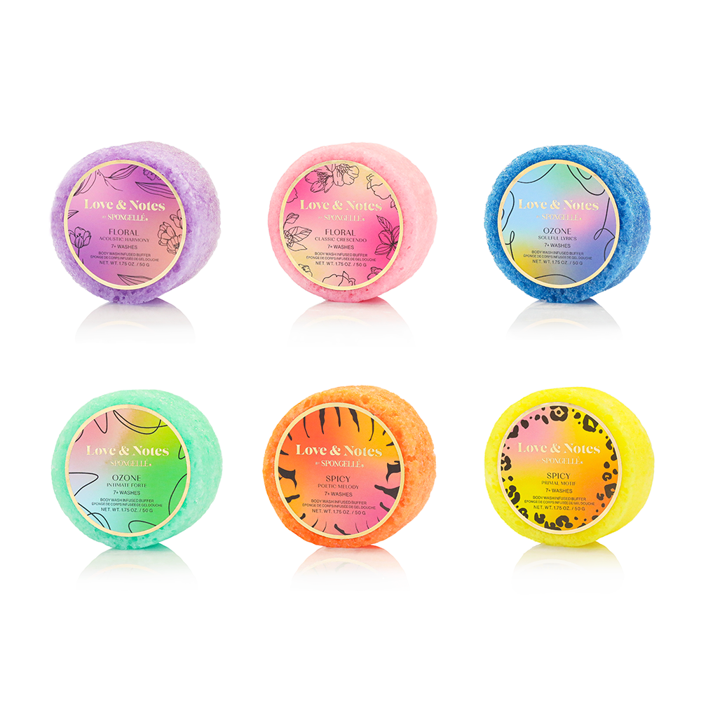 Love & Notes Spongette Assorted Pack of 6 Body Wash Infused Buffer
