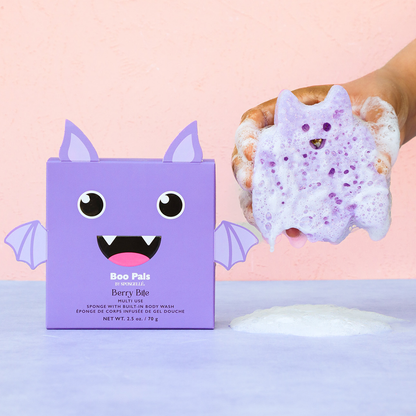 Berry Bite Boo Pals Body Wash Infused Buffer Purple Bat Sponge