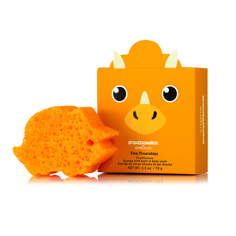 Spongeasaurus Body Wash Infused Buffer in Tina Triceratops Orange Sponge