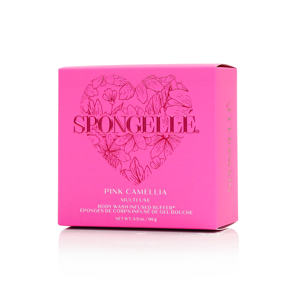 Pink Camellia Heart Body Wash Infused Buffer Pink Sponge