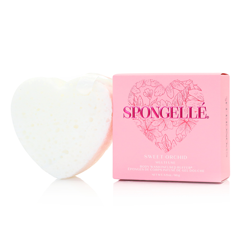 Sweet Orchid Heart Body Wash Infused Buffer White Sponge