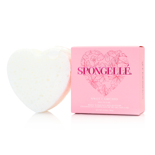 Sweet Orchid Heart Body Wash Infused Buffer White Sponge