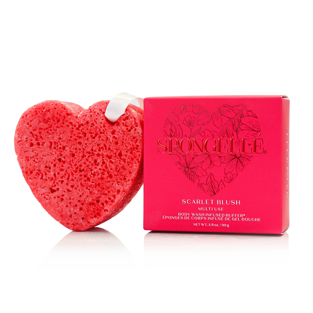 Scarlet Blush Heart Body Wash Infused Buffer Red Sponge