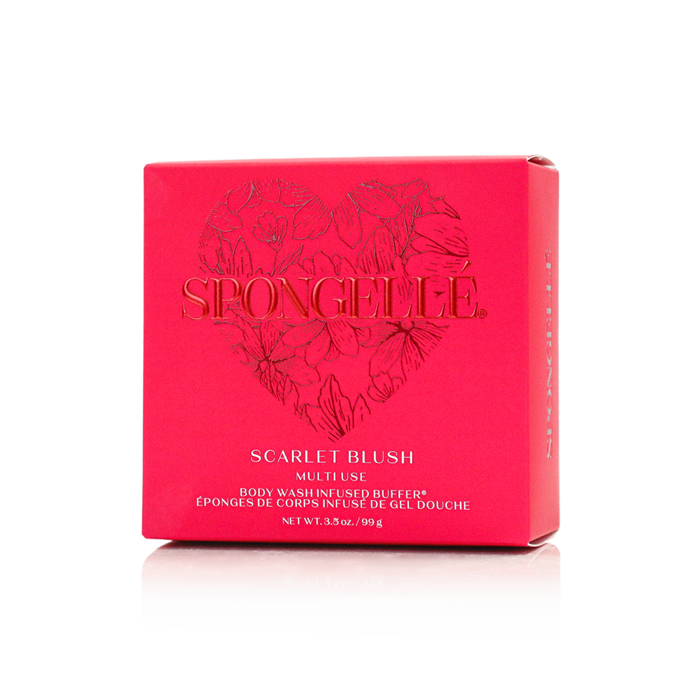 Scarlet Blush Heart Body Wash Infused Buffer Red Sponge
