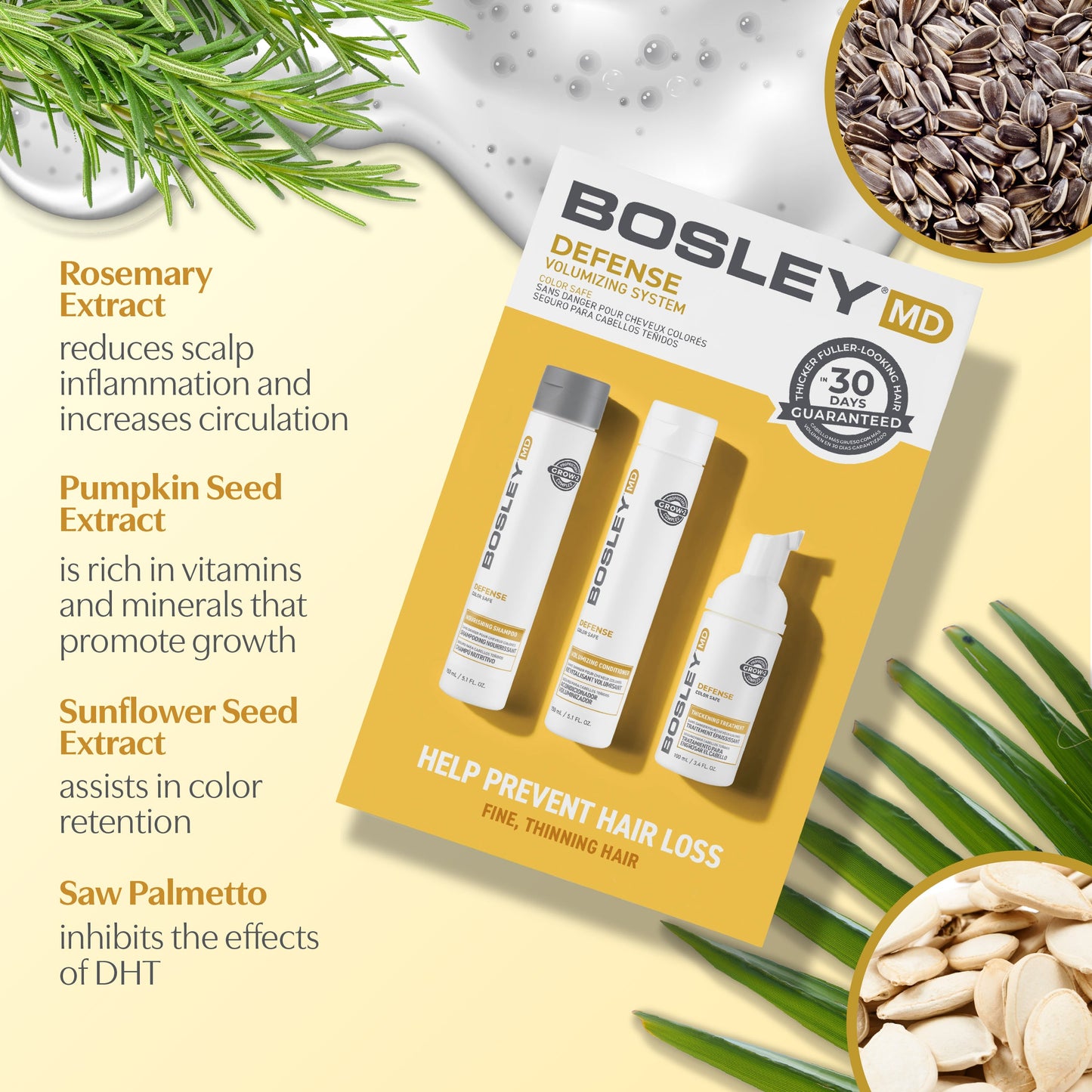 BosleyMD Defense Volumizing System with ingredients.