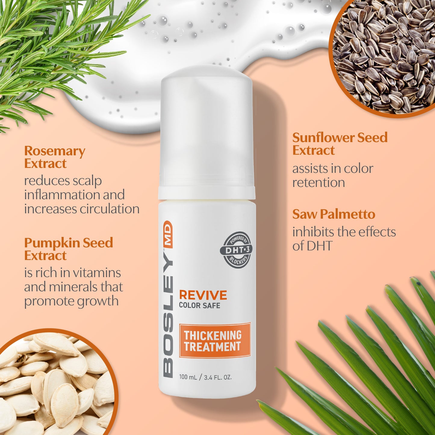 BosleyMD Revive Color Safe Thickening Treatment with ingredients.