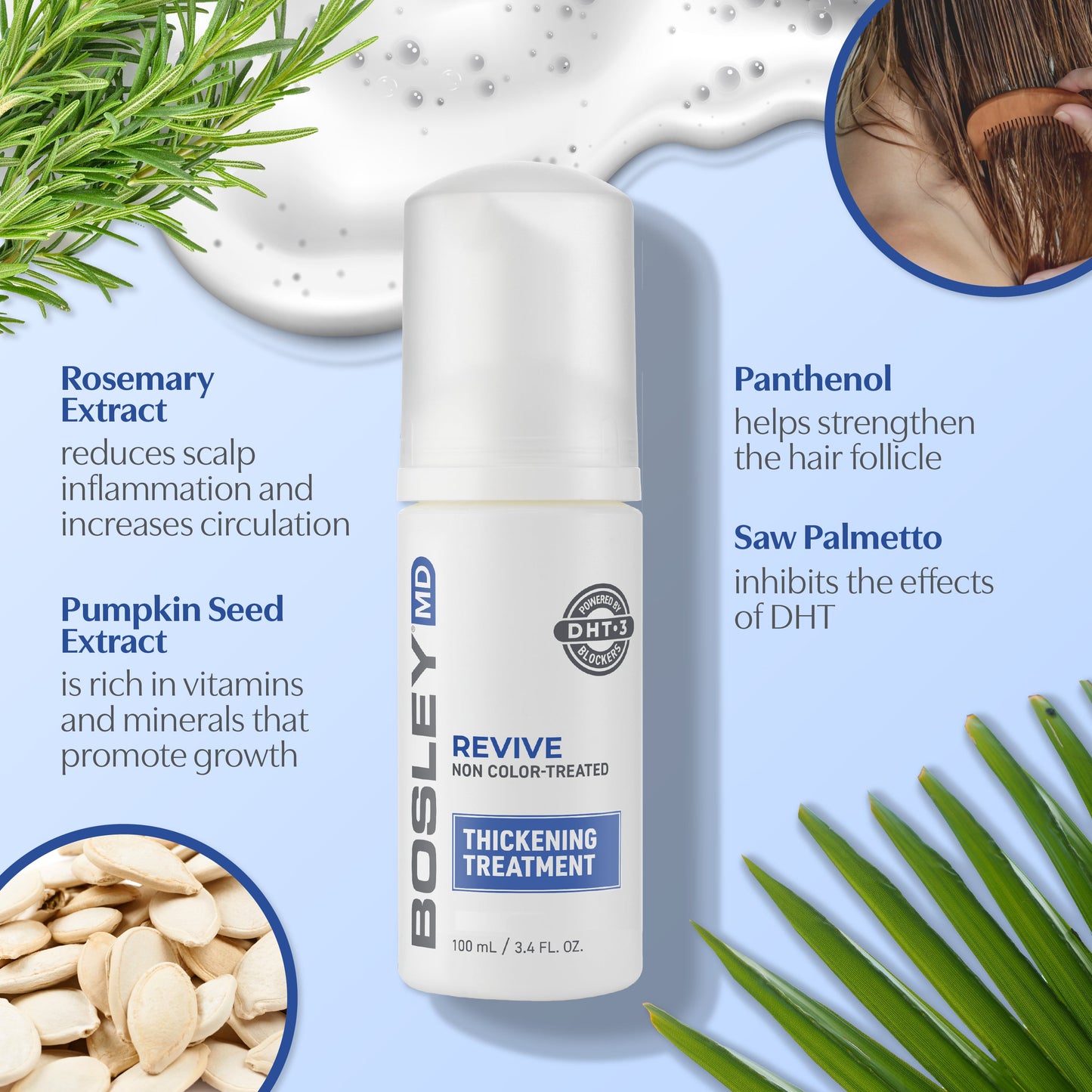 BosleyMD Revive Non Color-Treated Thickening Treatment with ingredients.