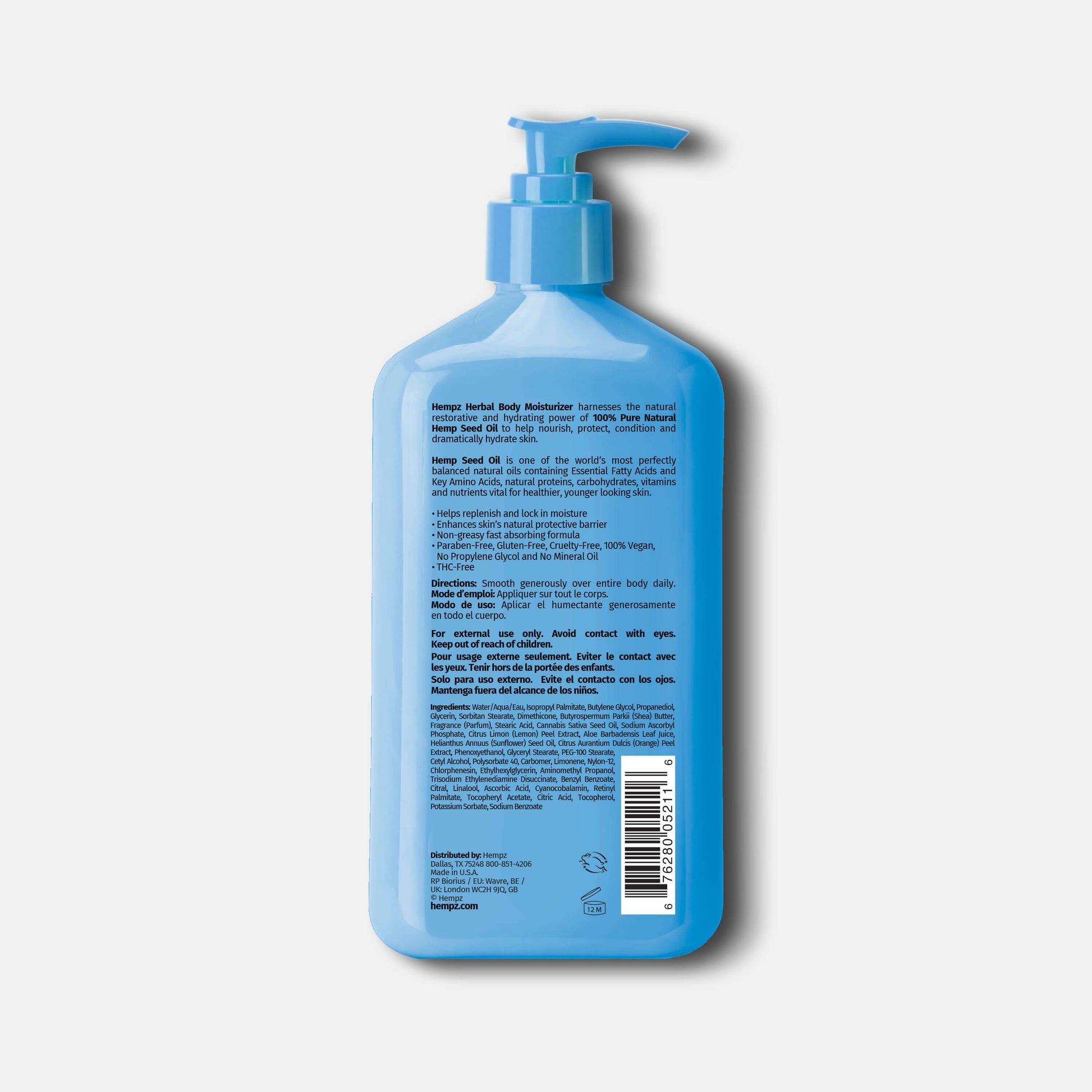 Back of Hempz Beauty Actives Ocean Breeze Herbal Body Moisturizer with Hyaluronic Acid