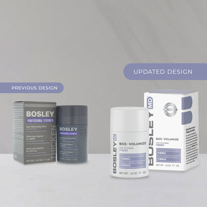 Updated design of BosleyMD Hair Thickening Fibers.