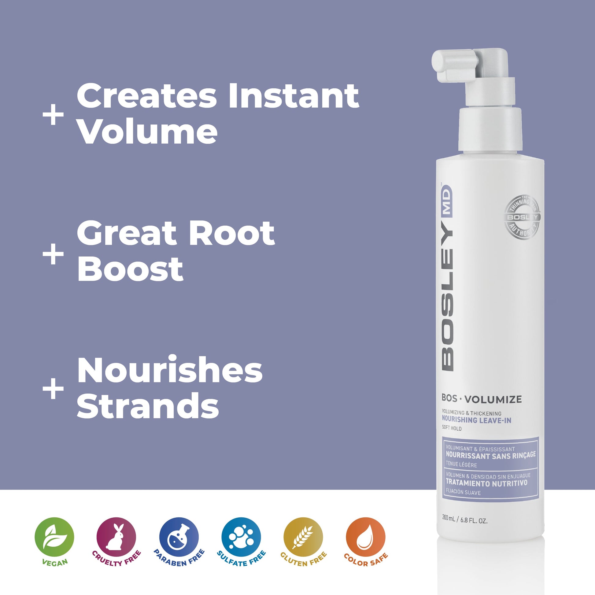 BosleyMD BosVolumize creates instant volume, great root boost, nourishes strands.