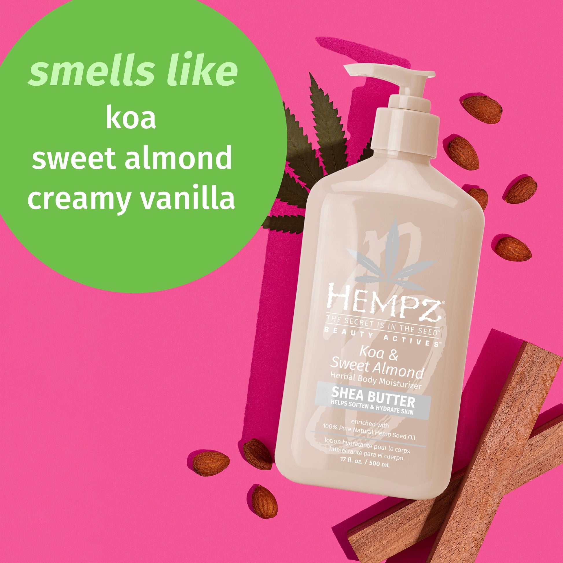Hempz Koa Lotion with notes of almond and vanilla