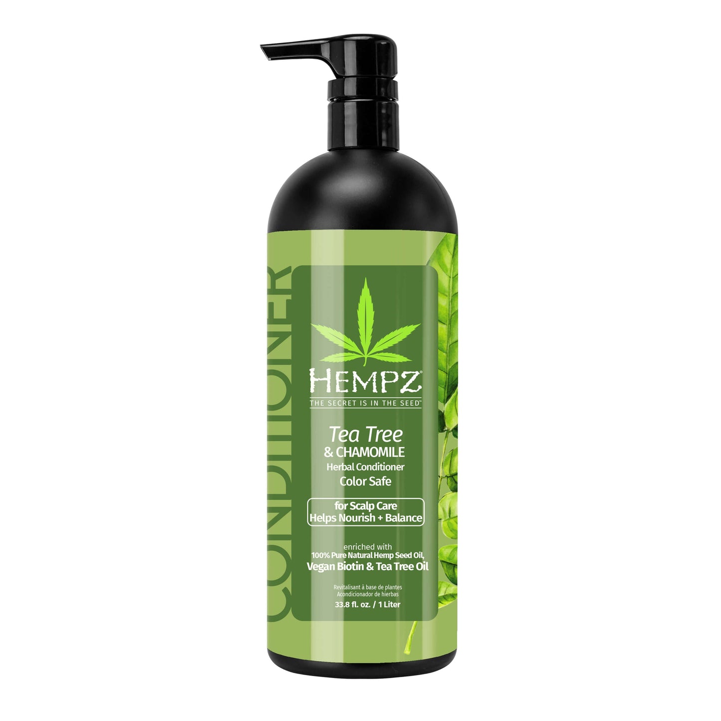 Hempz Liter-Size Tea Tree & Chamomile Herbal Conditioner with Vegan Biotin & Tea Tree Oil for Scalp Care