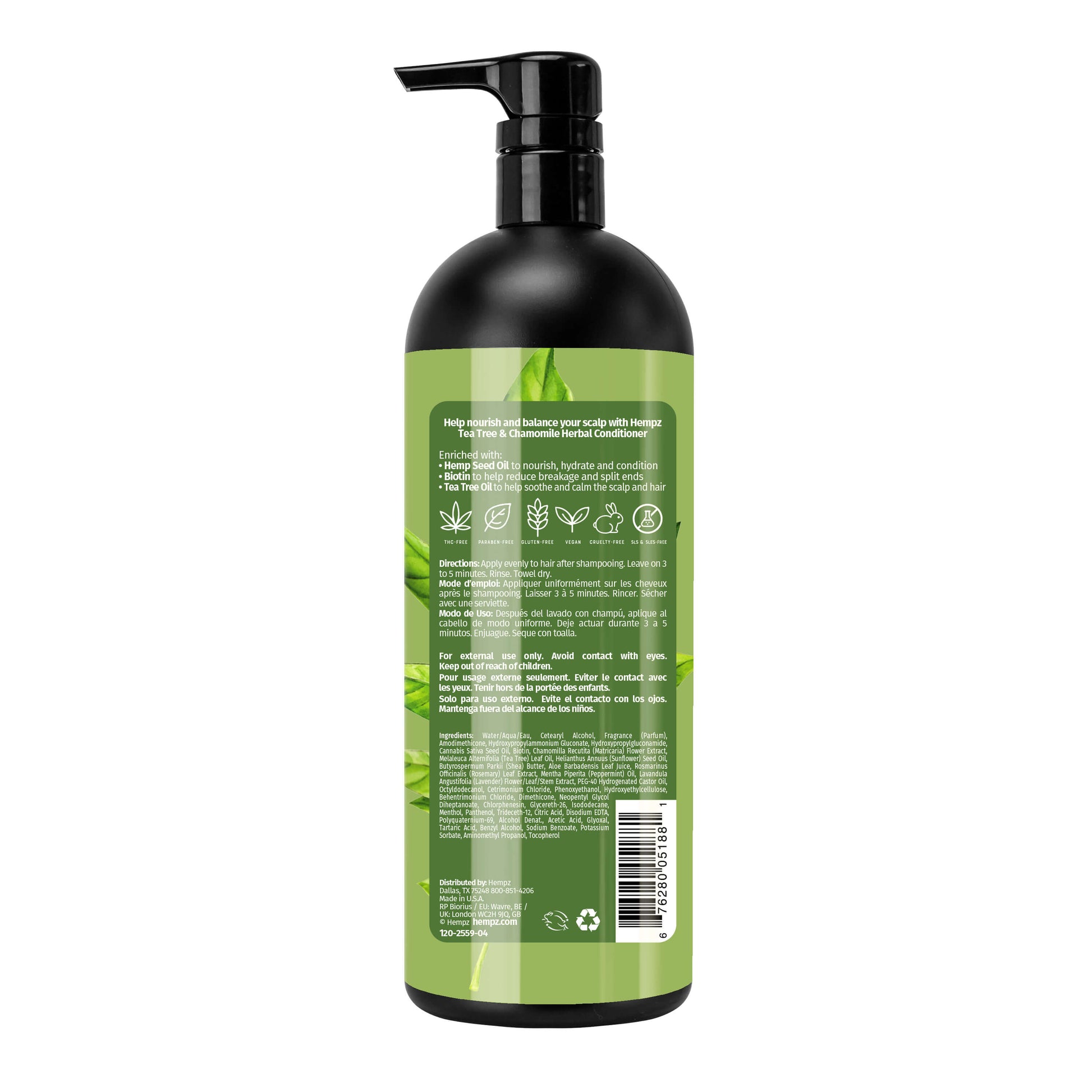 Hempz Liter-Size Tea Tree & Chamomile Herbal Conditioner with Vegan Biotin & Tea Tree Oil for Scalp Care, Back