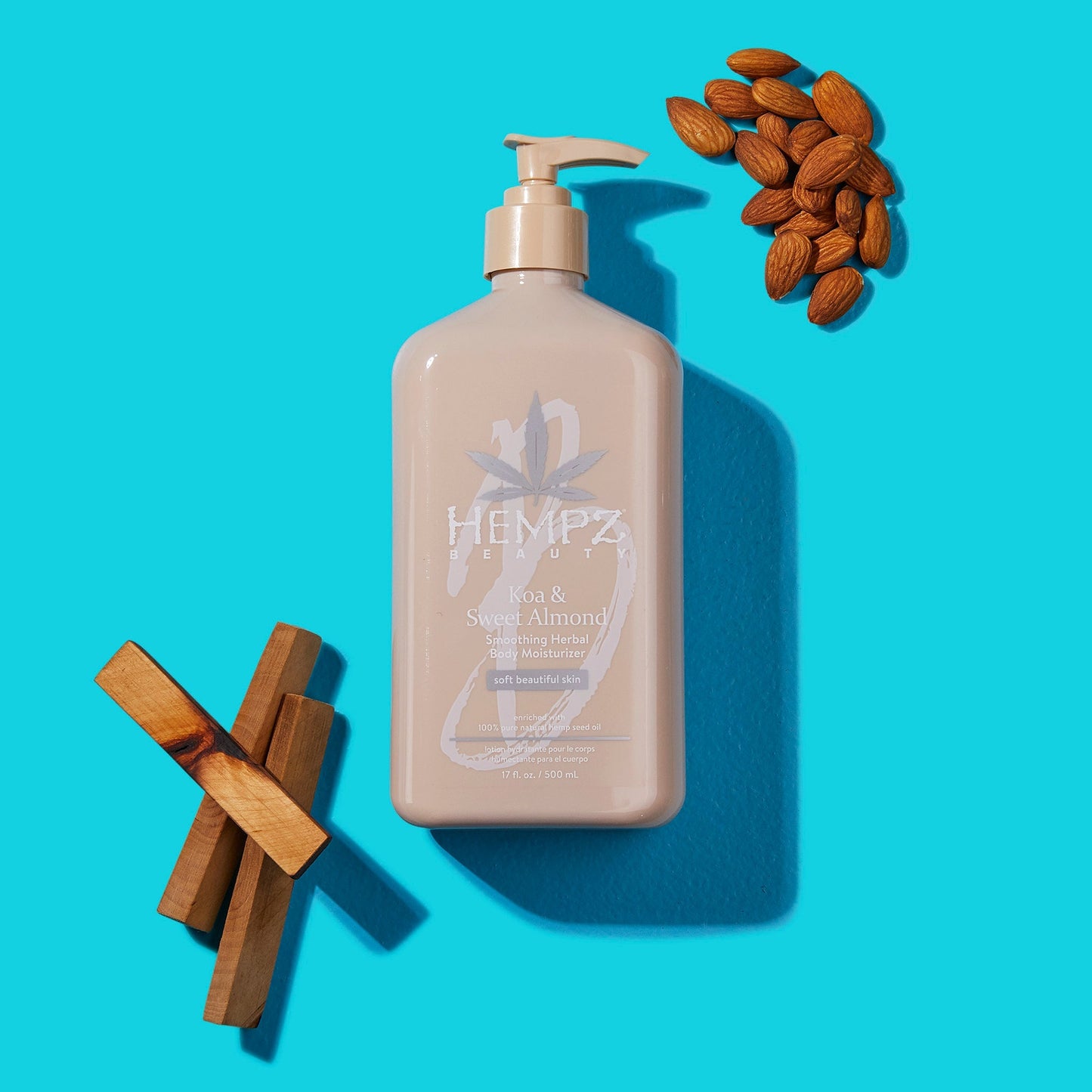 Hempz Koa & Sweet Almond Smoothing Herbal Body Moisturizer Lotion with almonds and sandalwood