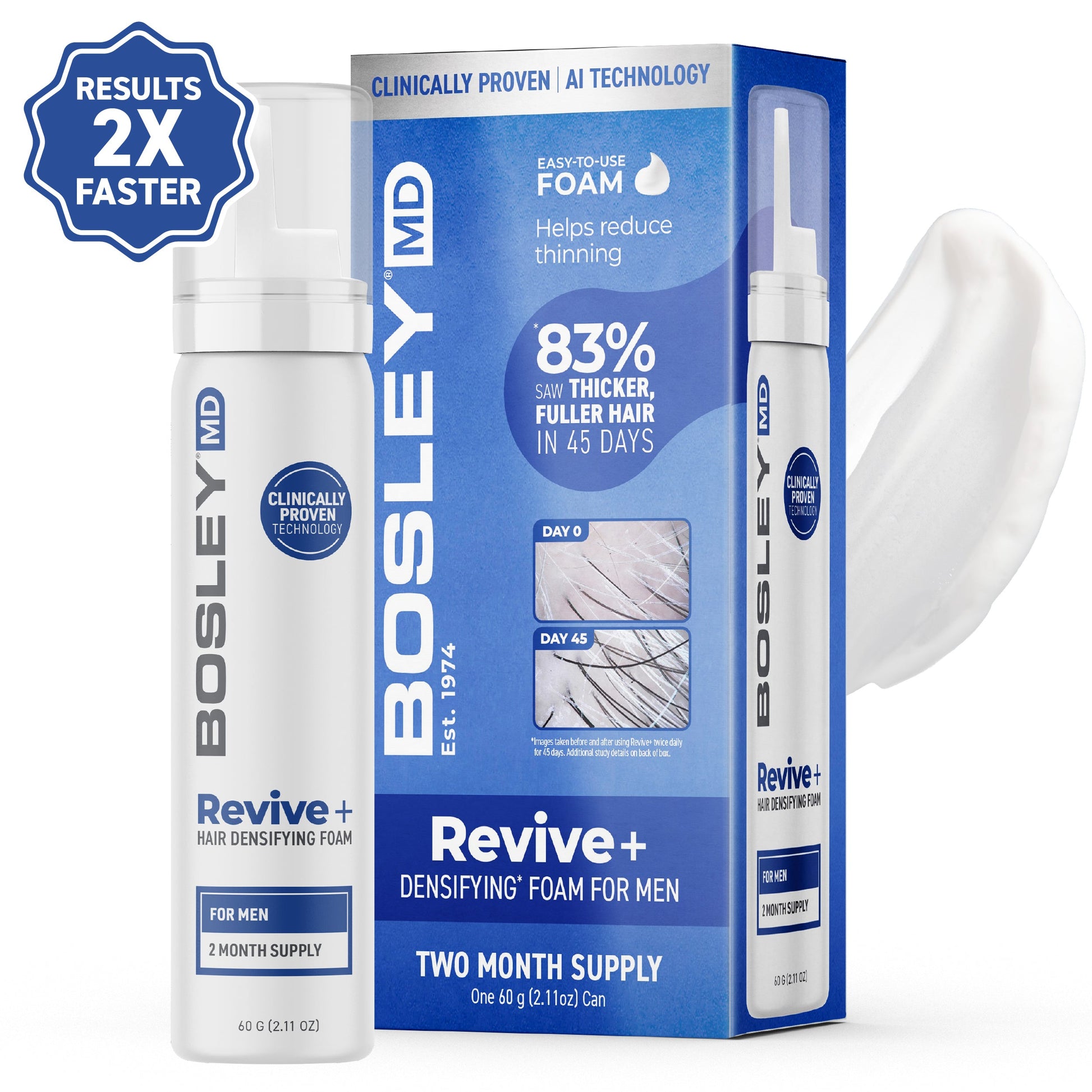 BosleyMD Revive+ Densifying Foam for Men Two Month Supply.