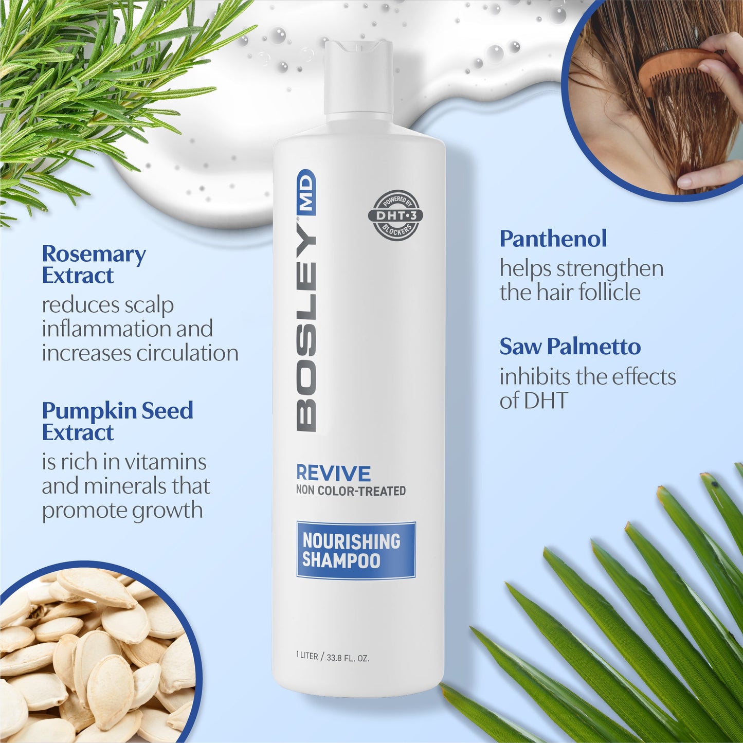 BosleyMD Revive Non Color-Treated Nourishing Shampoo with ingredients.