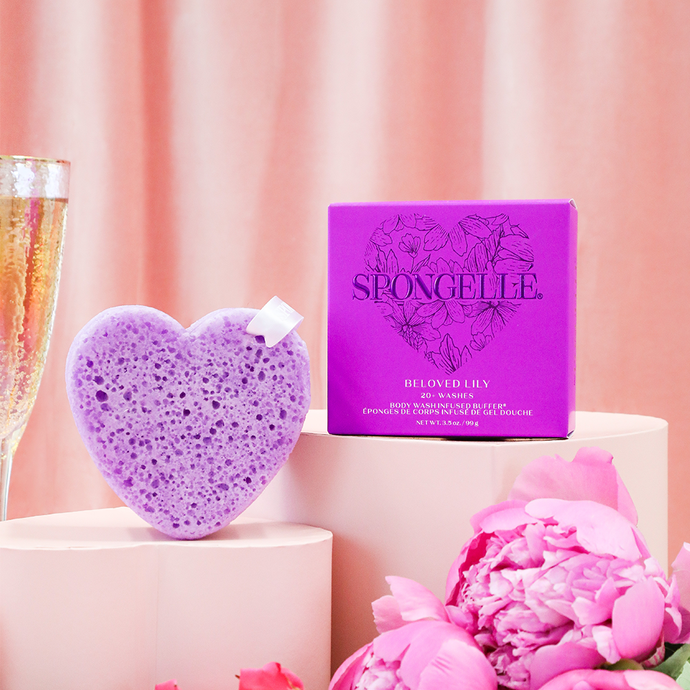Beloved Lily Heart Body Wash Infused Buffer Purple Sponge