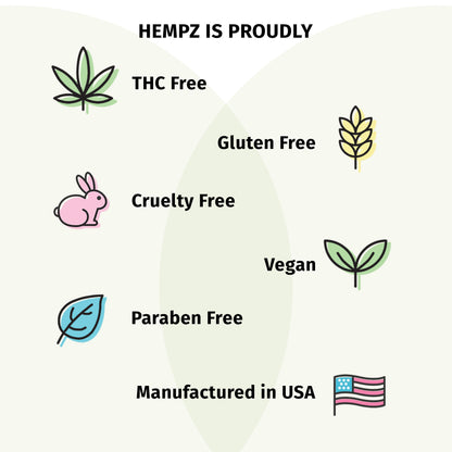THC free, gluten free, cruelty free, vegan, paraben free, and Manufactured in USA 