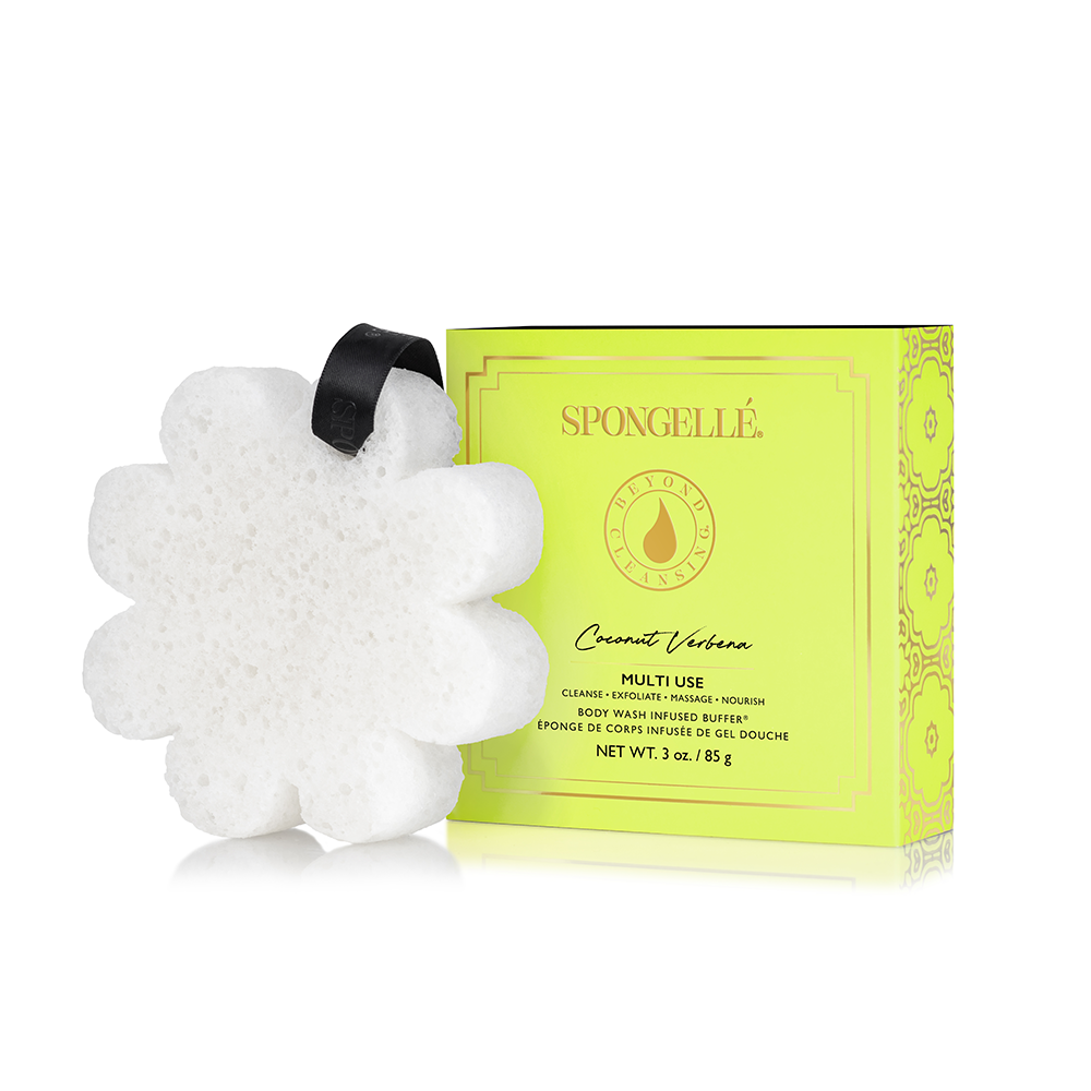 Coconut Verbena Boxed Flower Body Wash Infused Buffer White Sponge