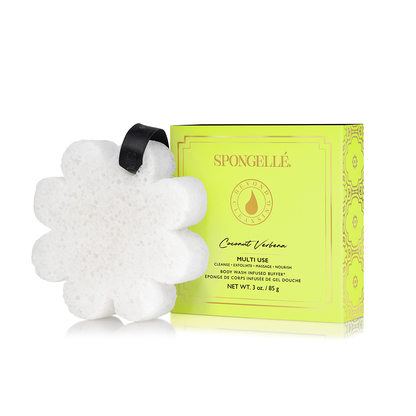 Coconut Verbena Boxed Flower Body Wash Infused Buffer White Sponge