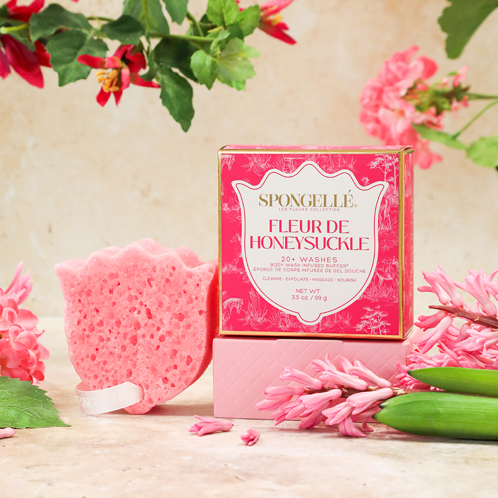 Fleur de Honeysuckle Les Fleurs Body Wash Infused Buffer Pink Sponge
