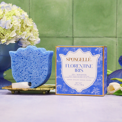 Florentine Iris Les Fleurs Body Wash Infused Buffer Blue Sponge
