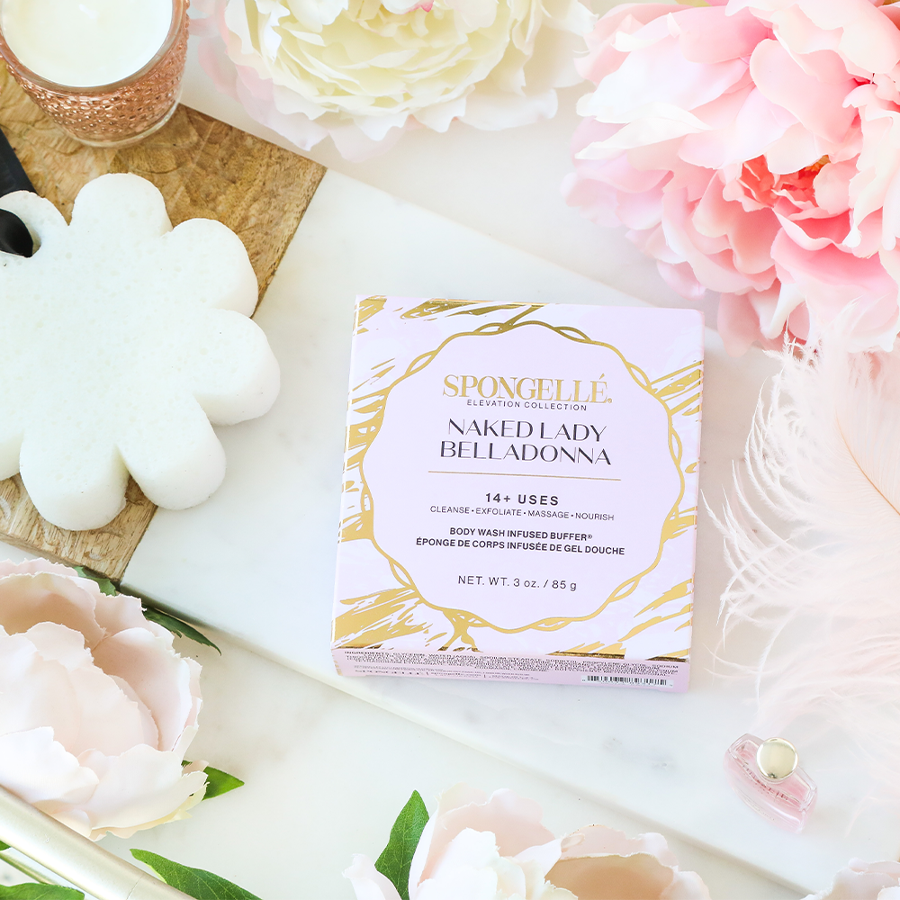 Naked Lady Belladonna Elevation Body Wash Infused Buffer White Flower Sponge