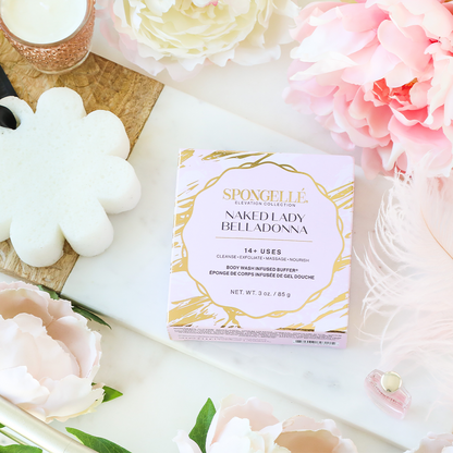 Naked Lady Belladonna Elevation Body Wash Infused Buffer White Flower Sponge